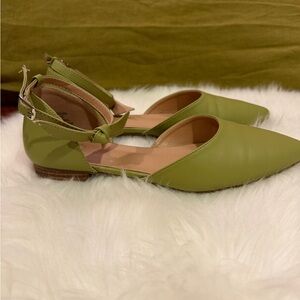 Green Ankle Strap Women's Flats